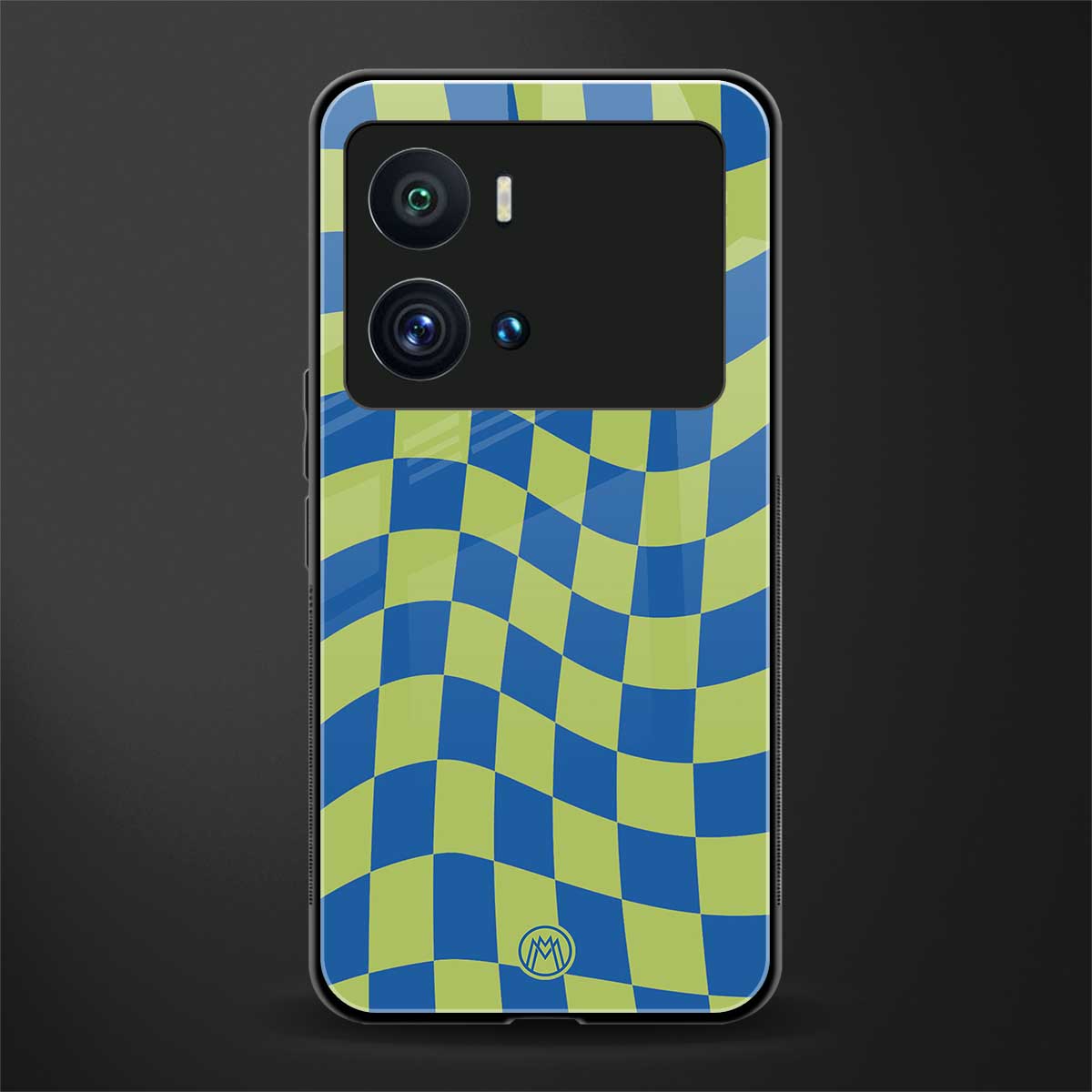 green blue trippy check pattern back phone cover | glass case for iQOO 9 Pro
