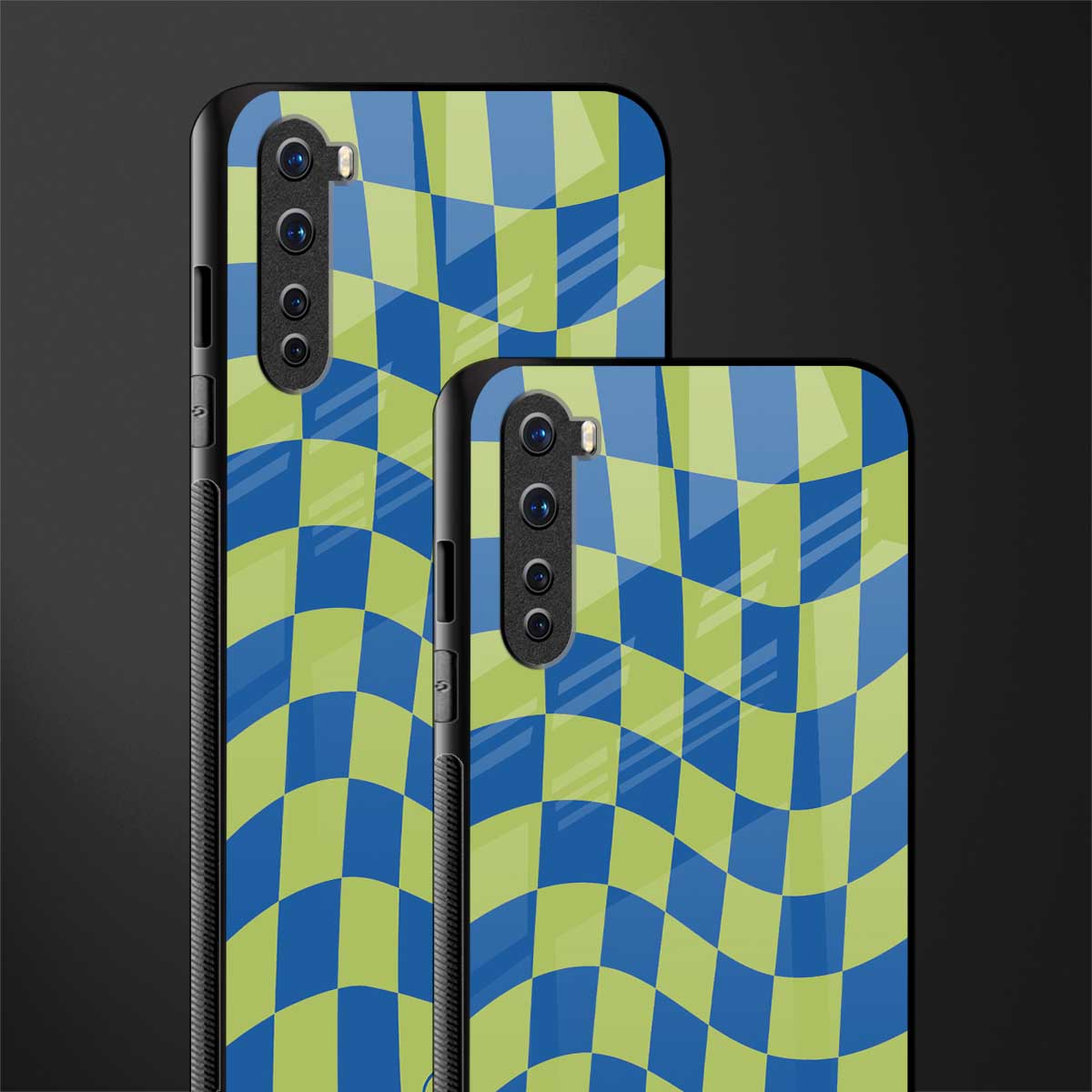 green blue trippy check pattern glass case for oneplus nord ac2001 image-2