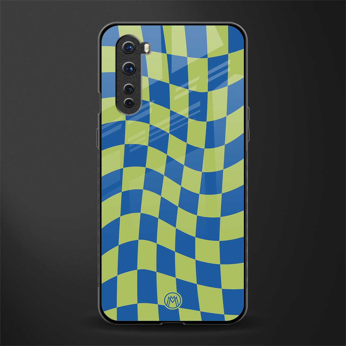 green blue trippy check pattern glass case for oneplus nord ac2001 image