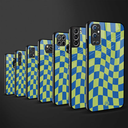 green blue trippy check pattern back phone cover | glass case for vivo t1 44w 4g