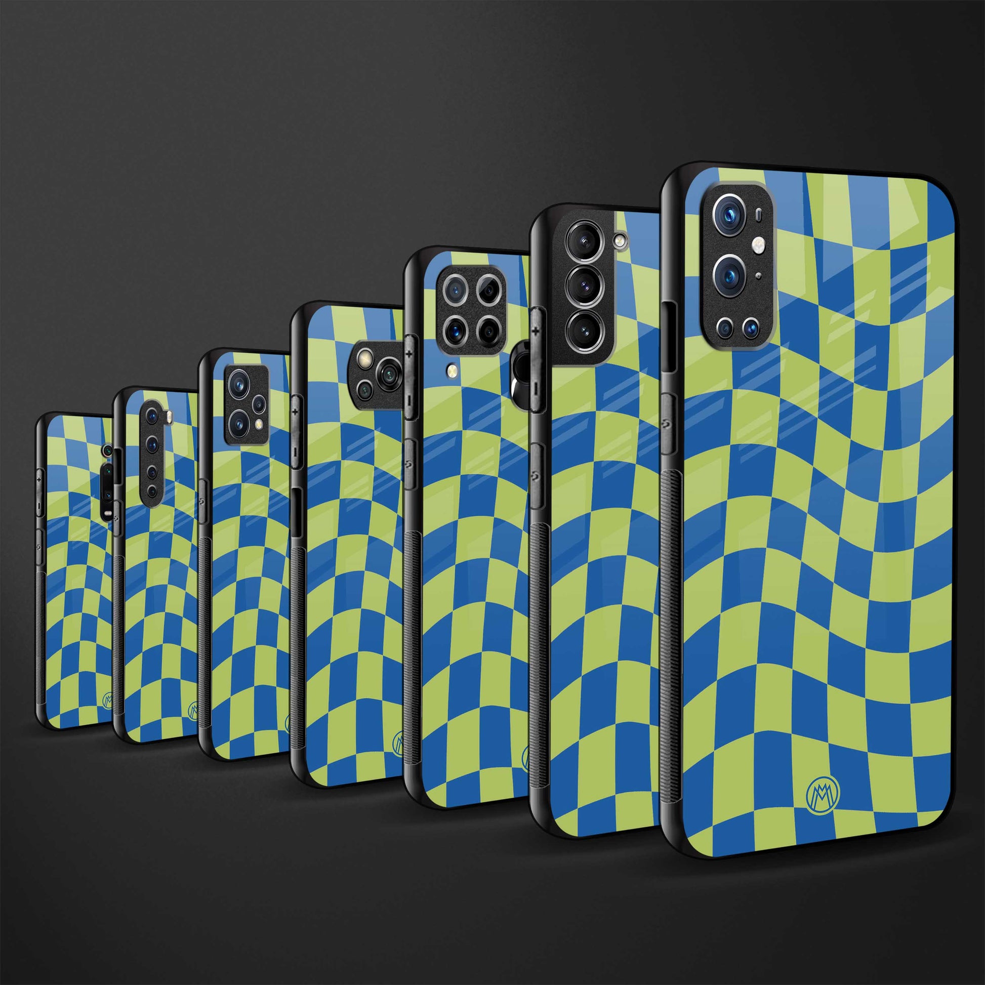 green blue trippy check pattern glass case for oppo f19 pro plus image-3