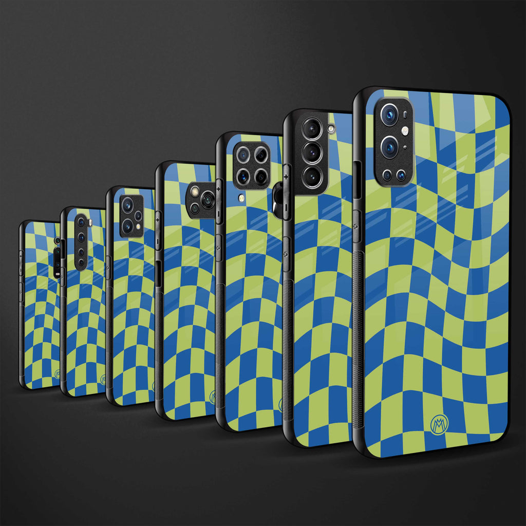 green blue trippy check pattern glass case for mi 11 lite image-3