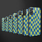 green blue trippy check pattern glass case for mi 11 lite image-3