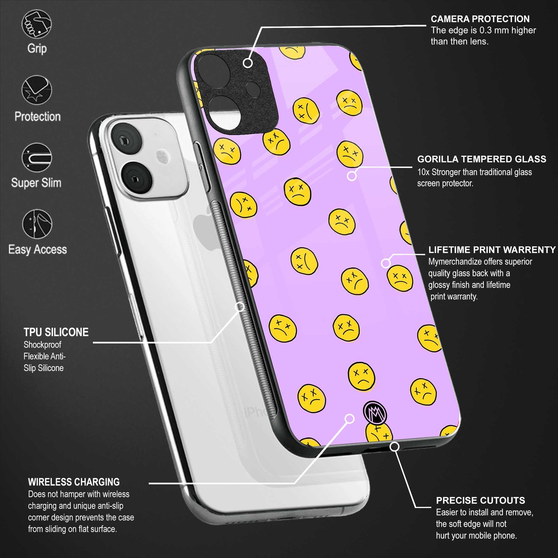 groovy emoticons back phone cover | glass case for redmi note 11 pro plus 4g/5g