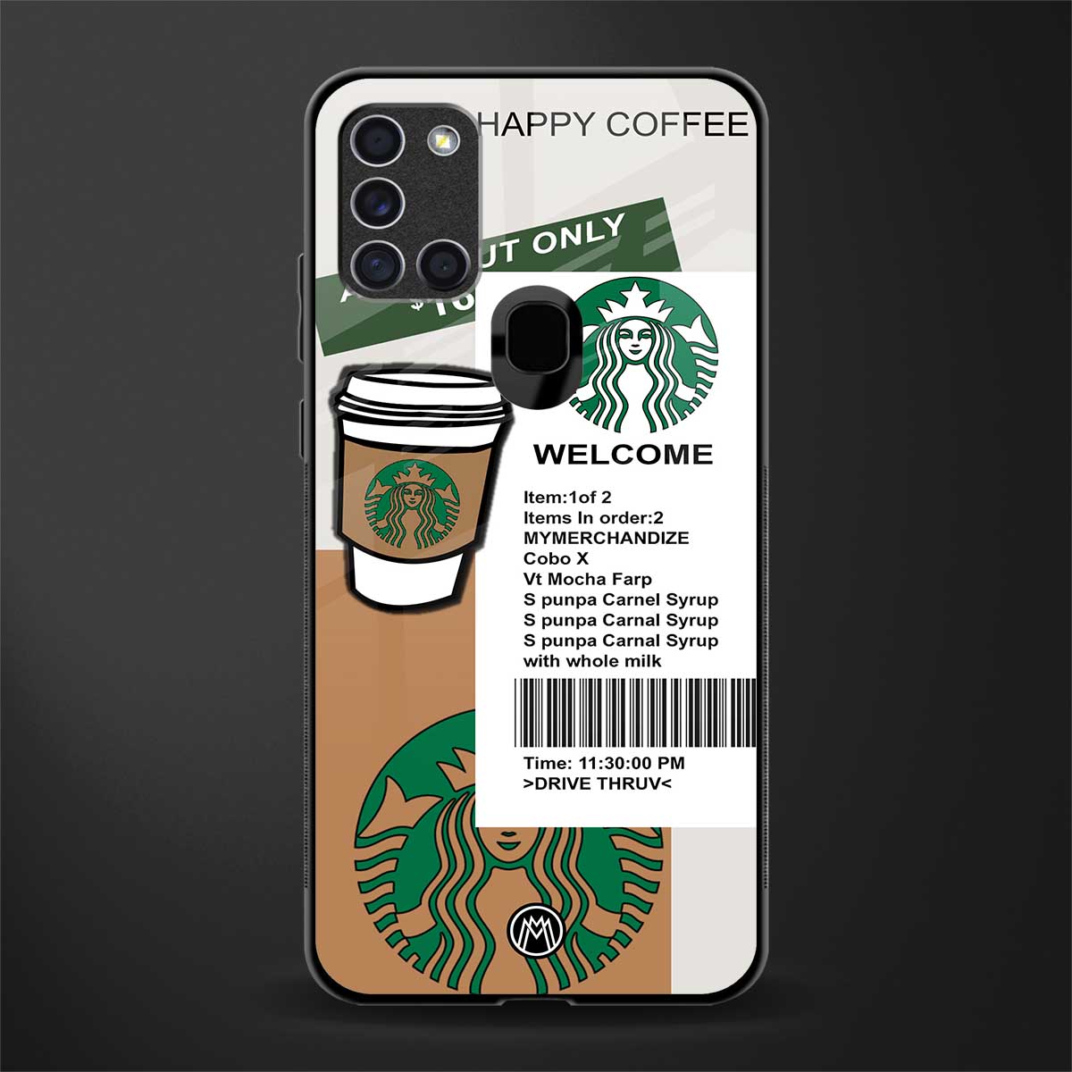happy coffee glass case for samsung galaxy a21s image