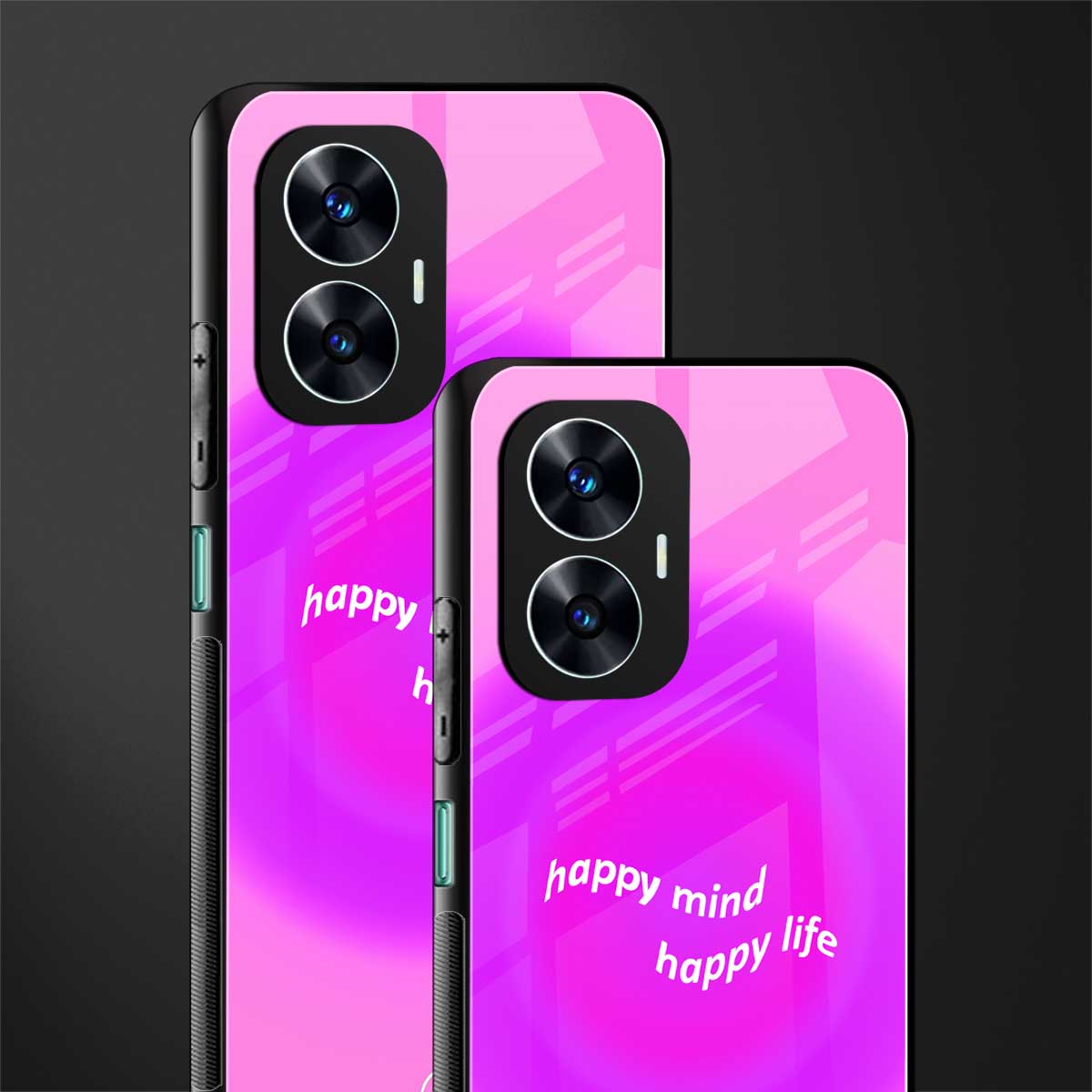 happy mind back phone cover | glass case for realme c55