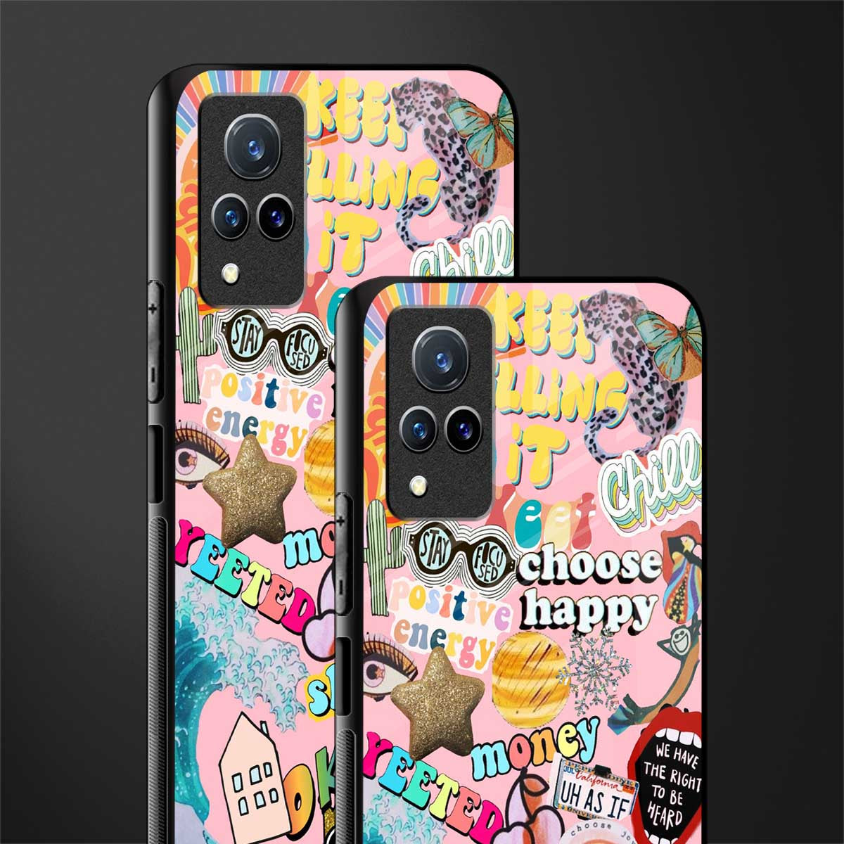 happy summer collage glass case for vivo v21 5g image-2