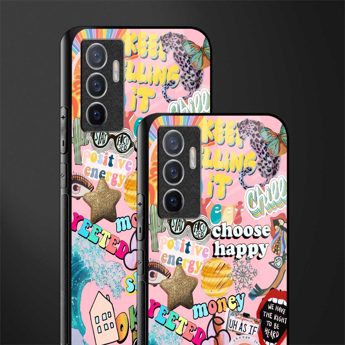 happy summer collage glass case for vivo v23e image-2