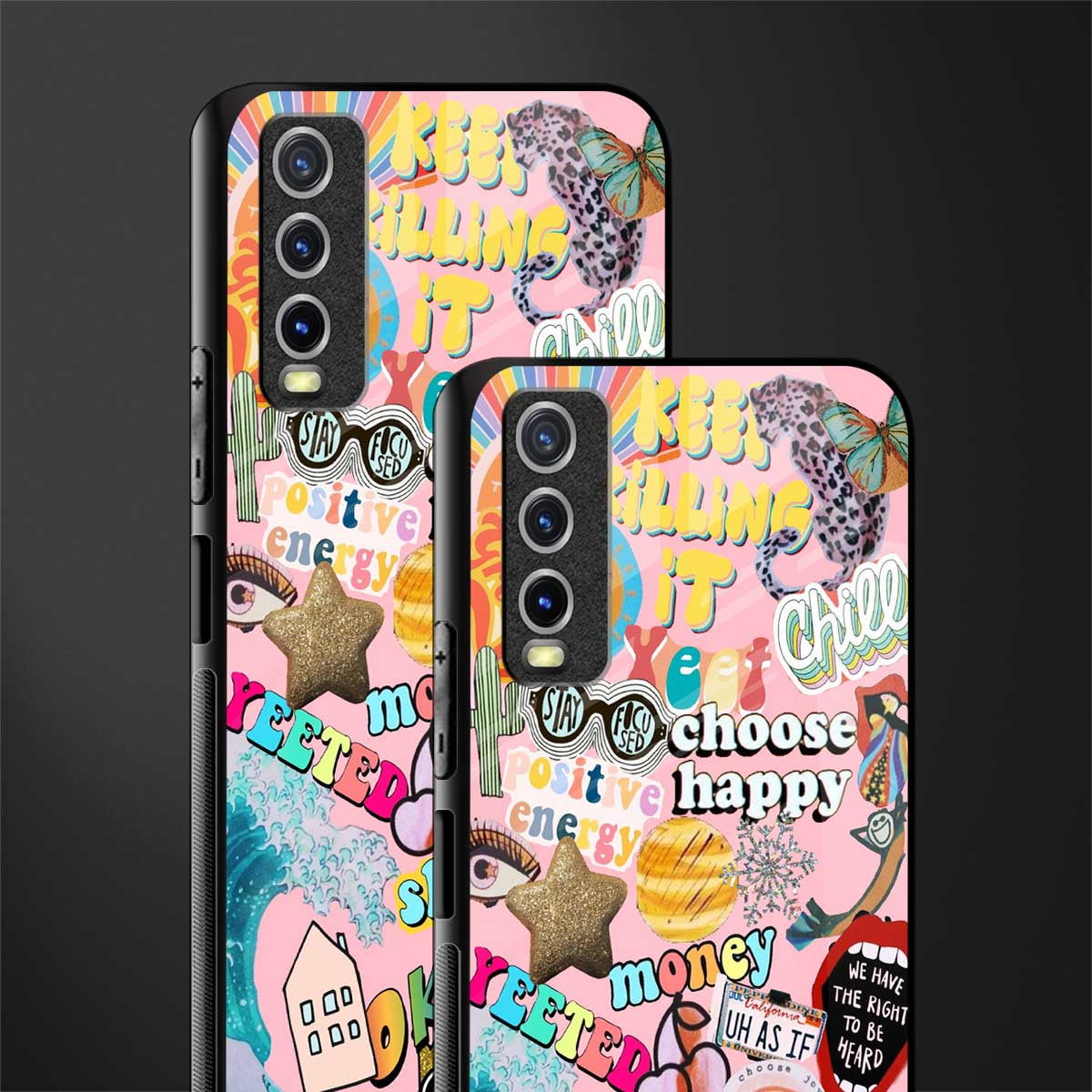 happy summer collage glass case for vivo y12s image-2