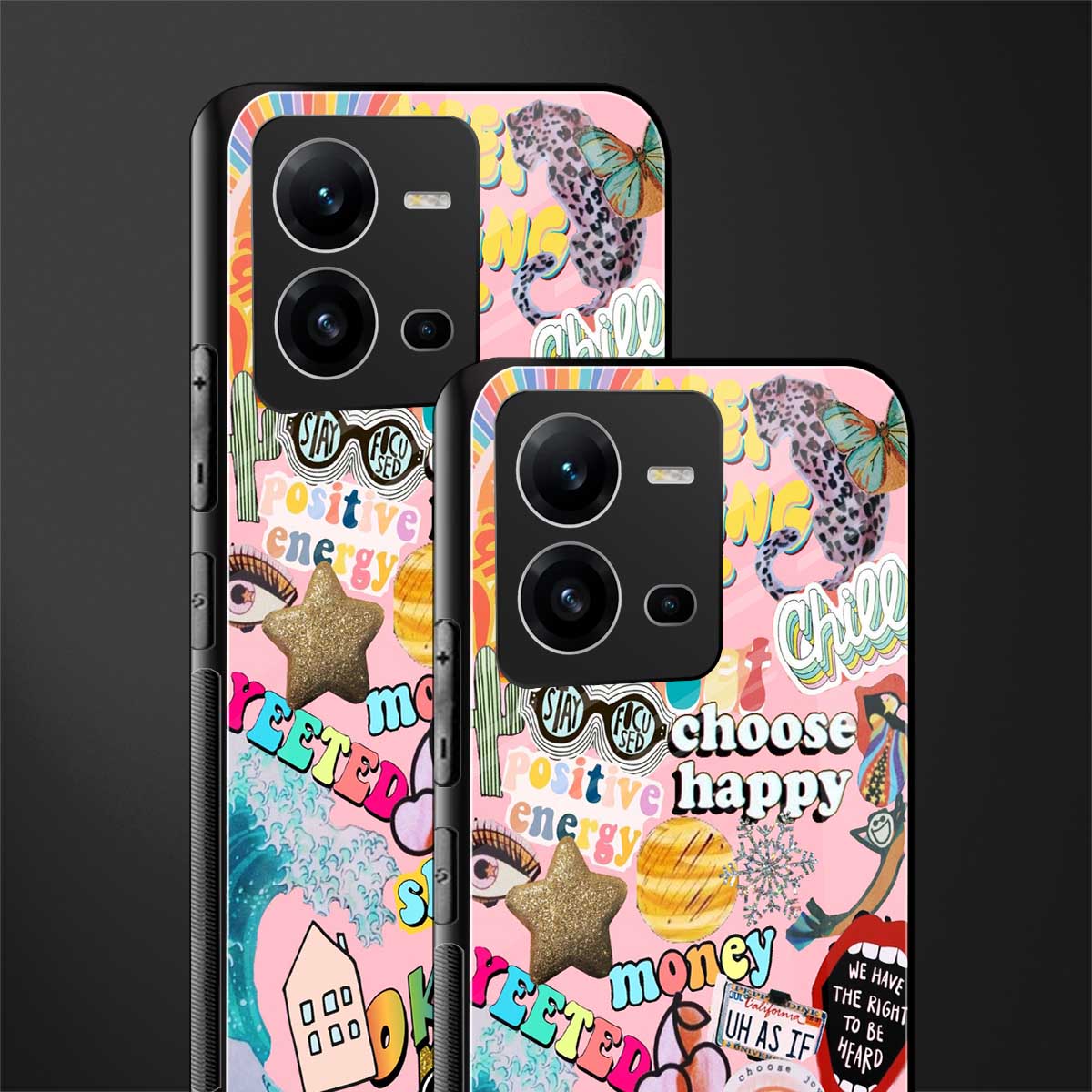 happy summer collage back phone cover | glass case for vivo v25-5g