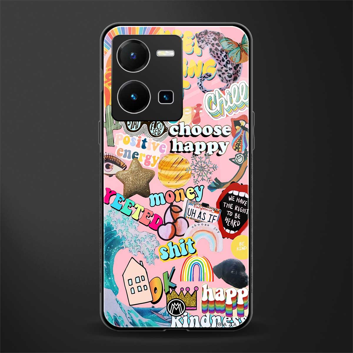 happy summer collage back phone cover | glass case for vivo y35 4g