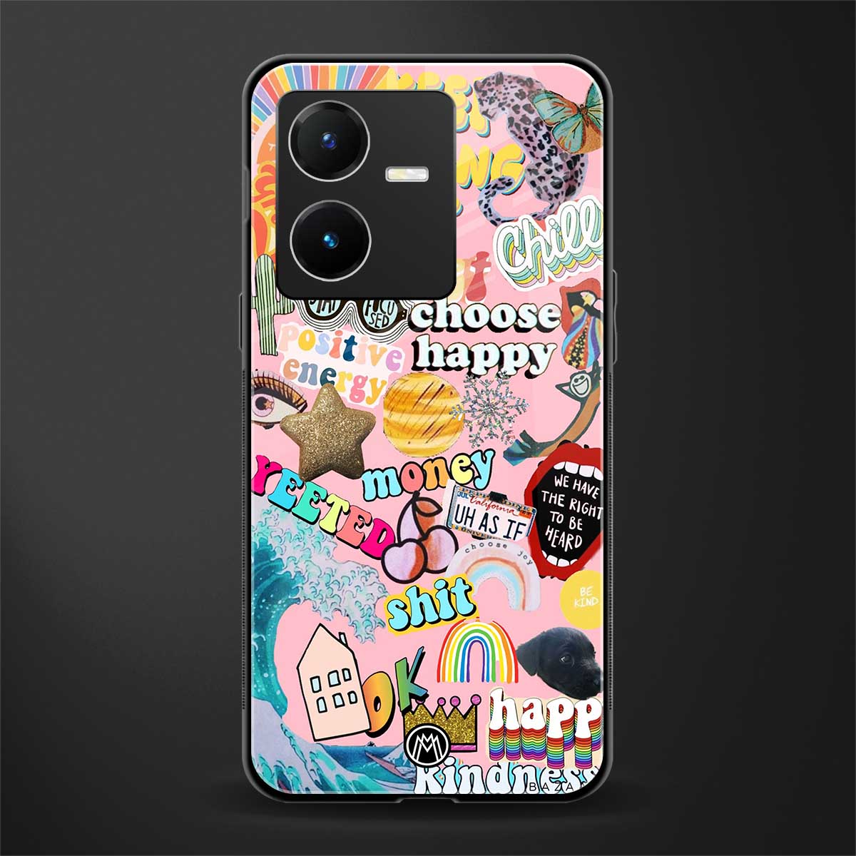 happy summer collage back phone cover | glass case for vivo y22