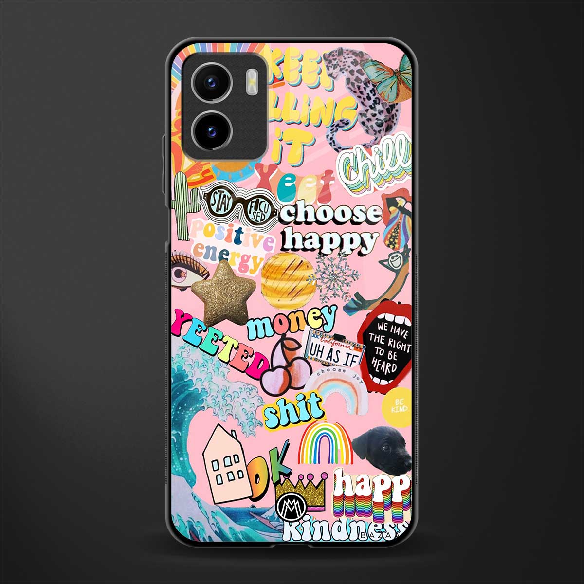happy summer collage back phone cover | glass case for vivo y72