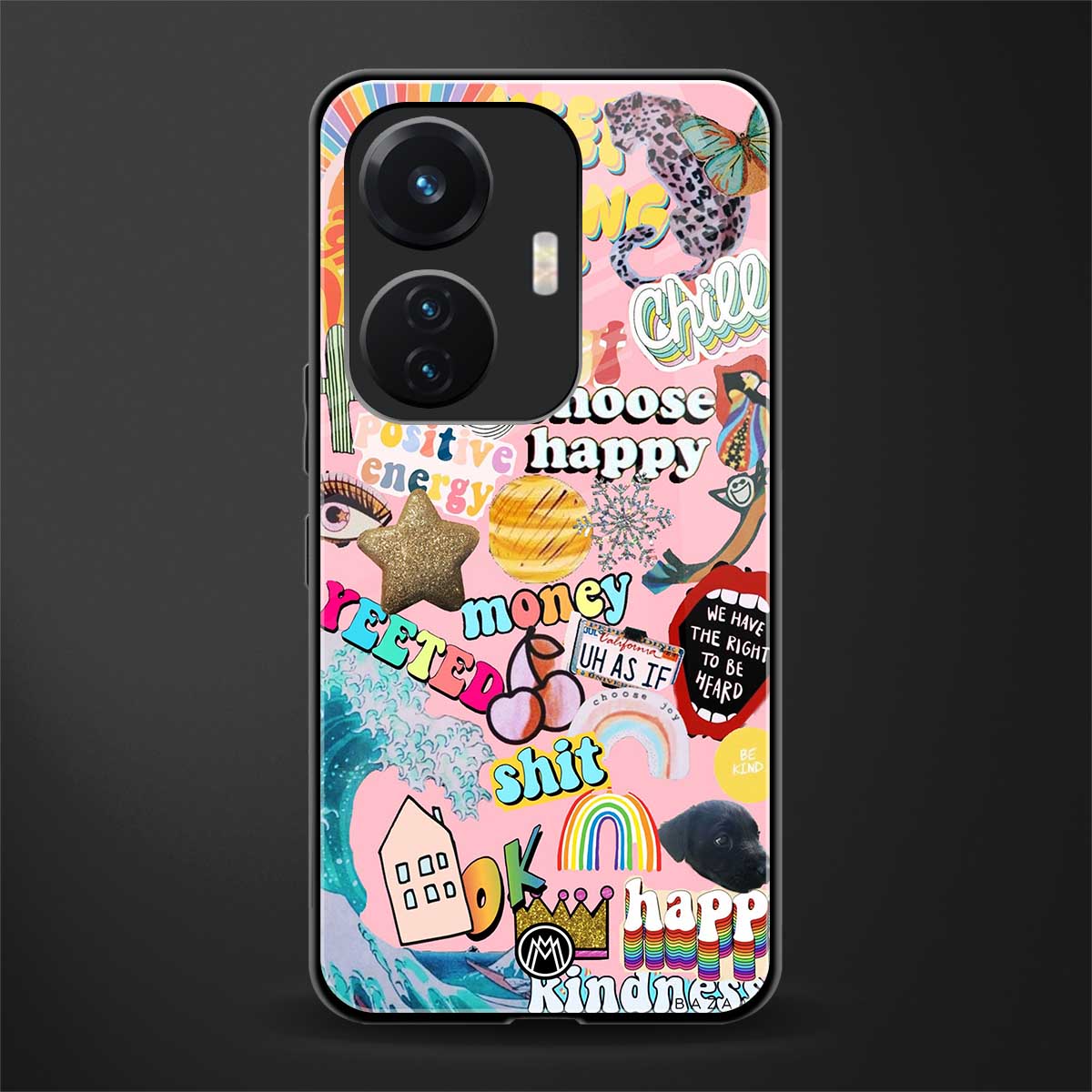 happy summer collage back phone cover | glass case for vivo t1 44w 4g