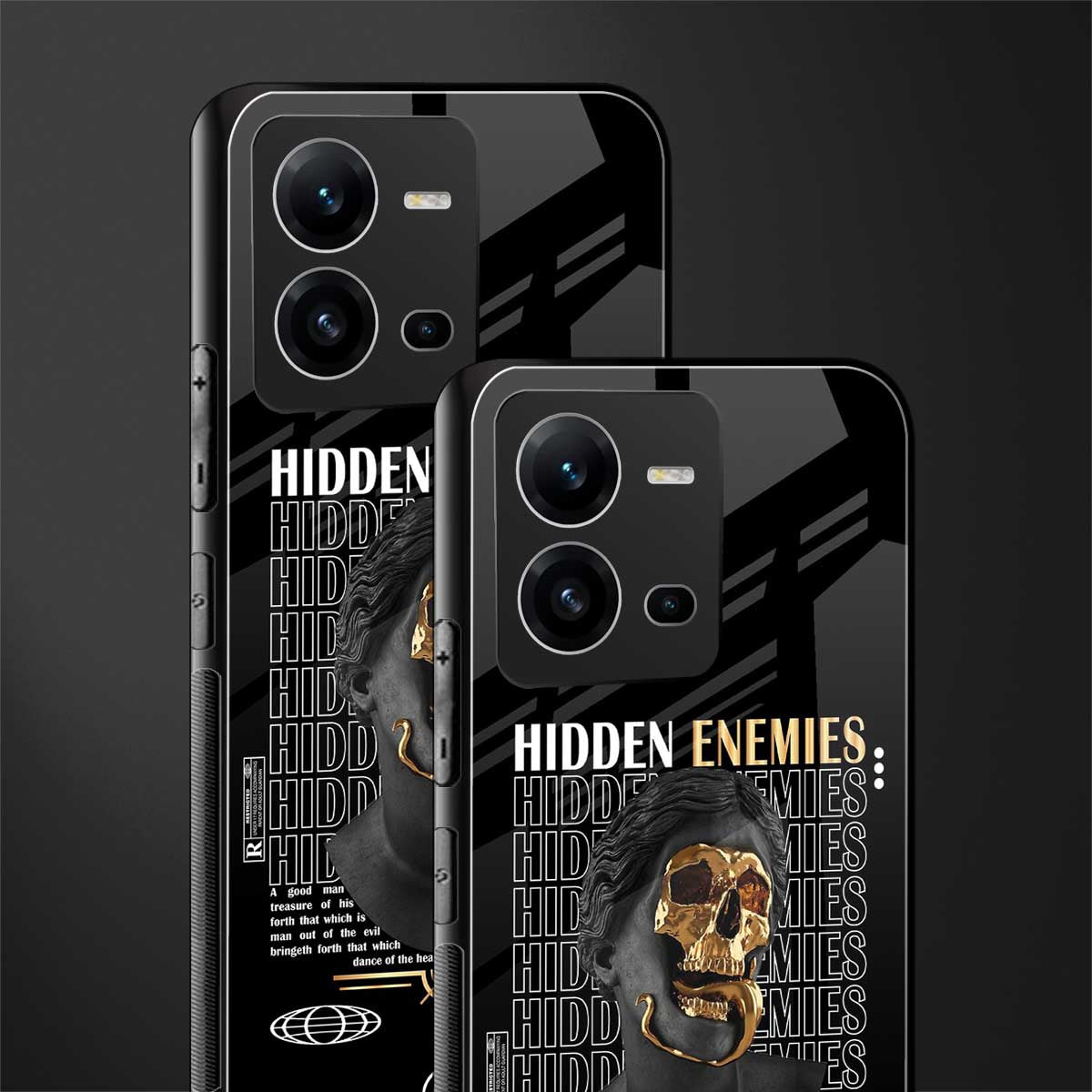 hidden enemies back phone cover | glass case for vivo v25-5g