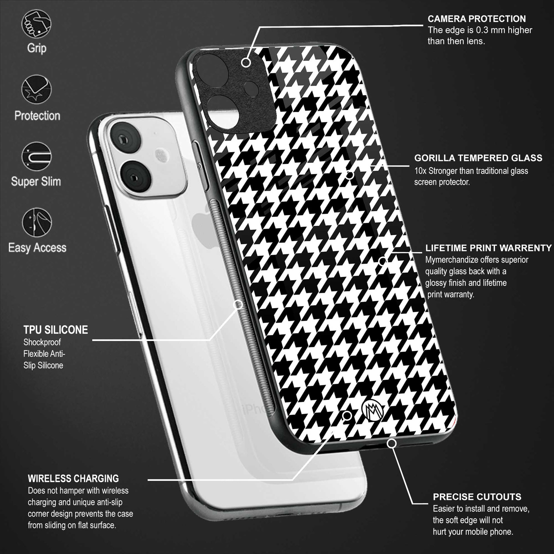 houndstooth classic back phone cover | glass case for vivo y73