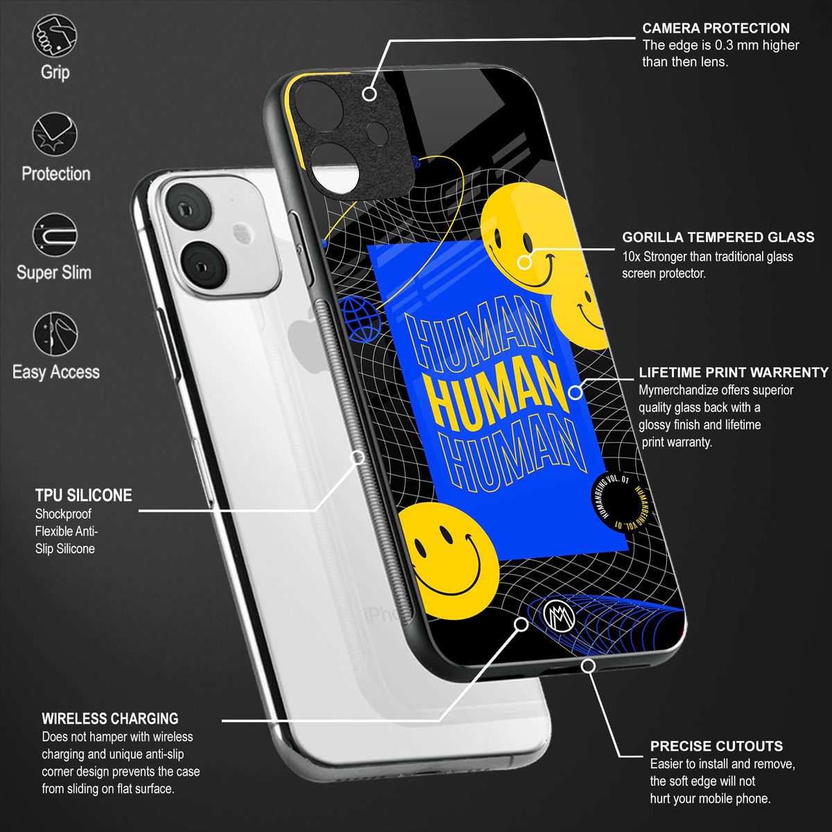human being back phone cover | glass case for vivo t1 44w 4g