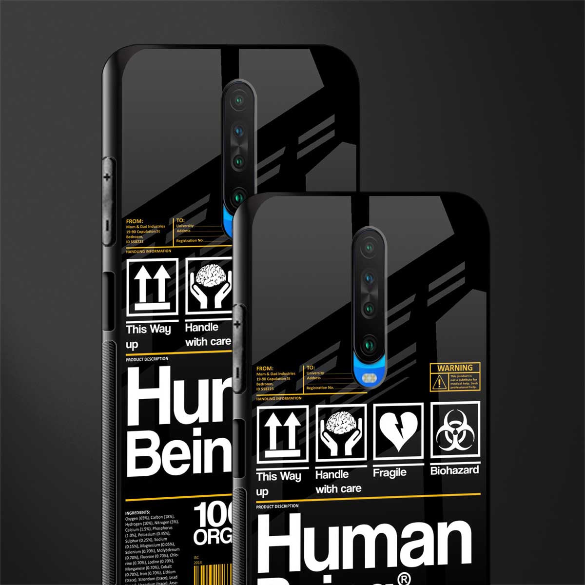 human being label phone cover for poco x2