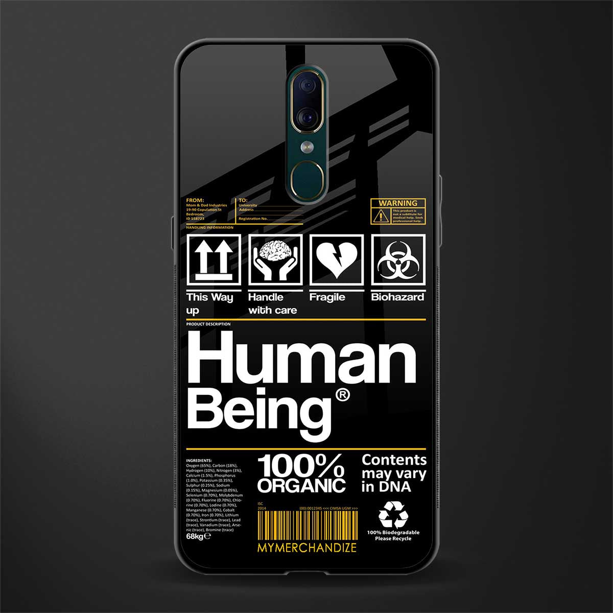 human being label phone cover for oppo a9