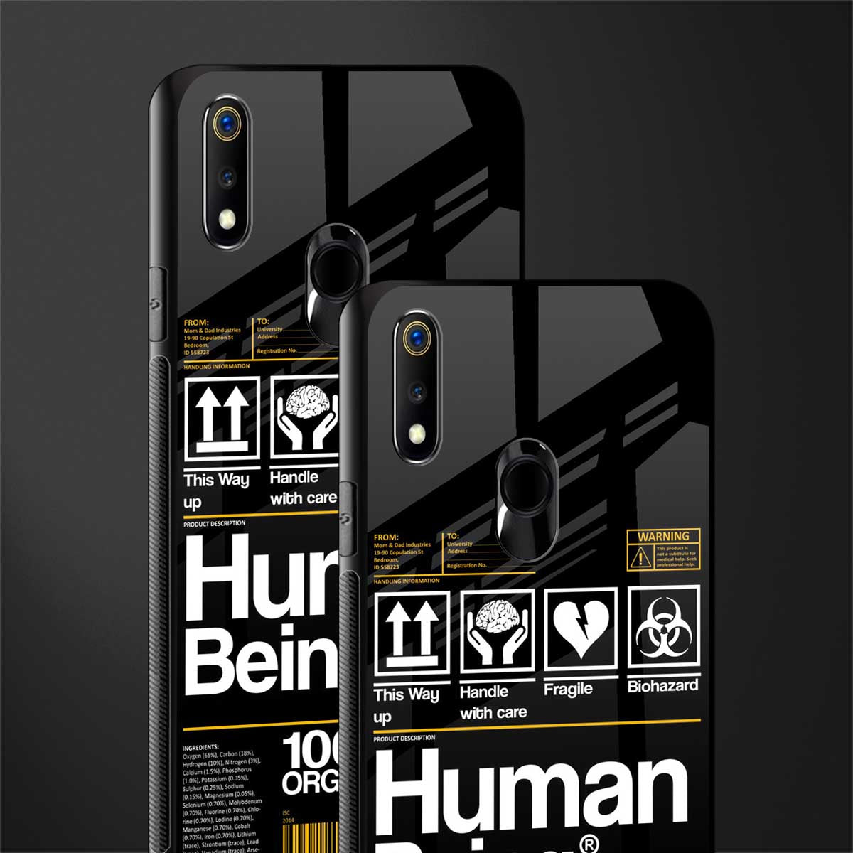 human being label phone cover for realme 3 pro