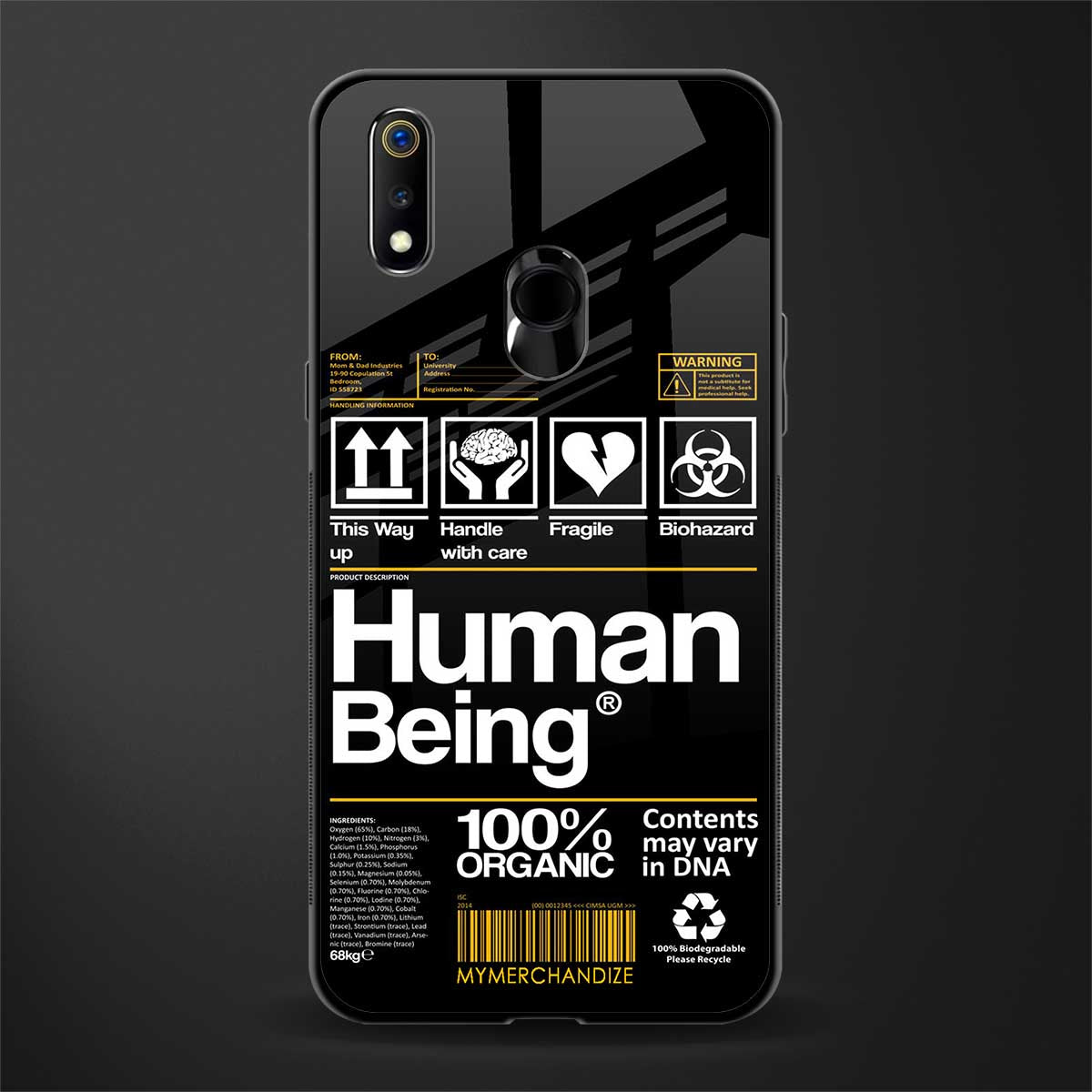 human being label phone cover for realme 3 pro