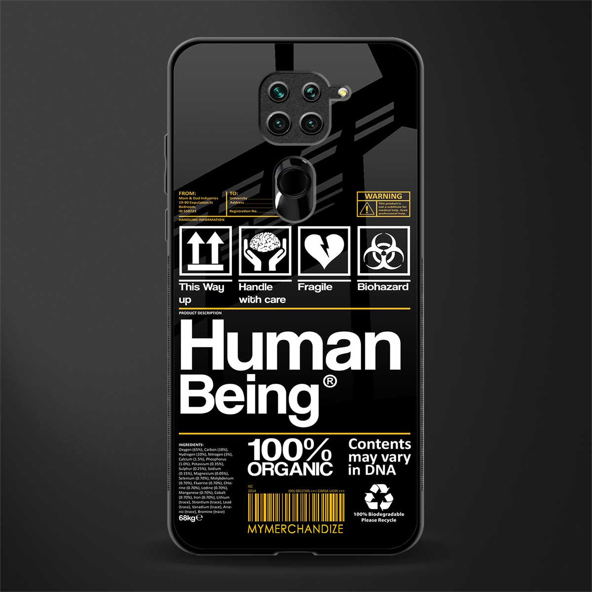 human being label phone cover for redmi note 9