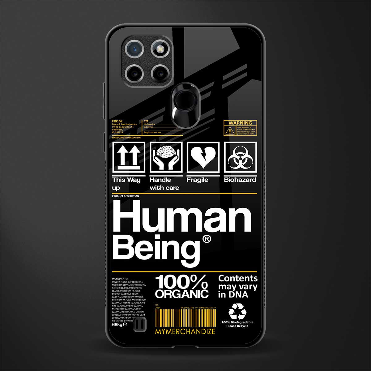 human being label phone cover for realme c25y