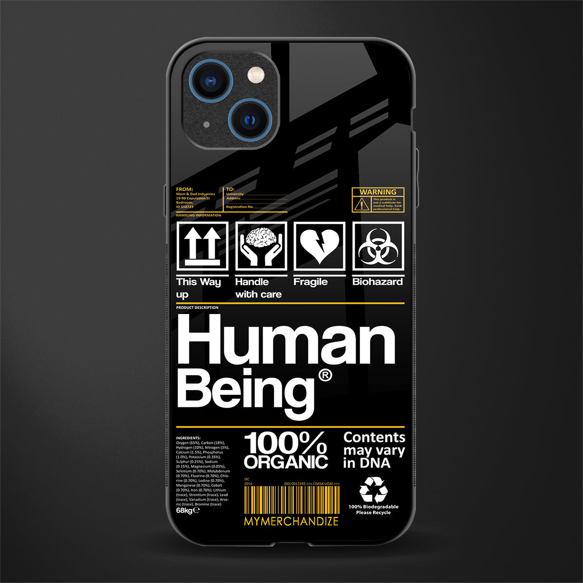 human being label phone cover for iphone 13