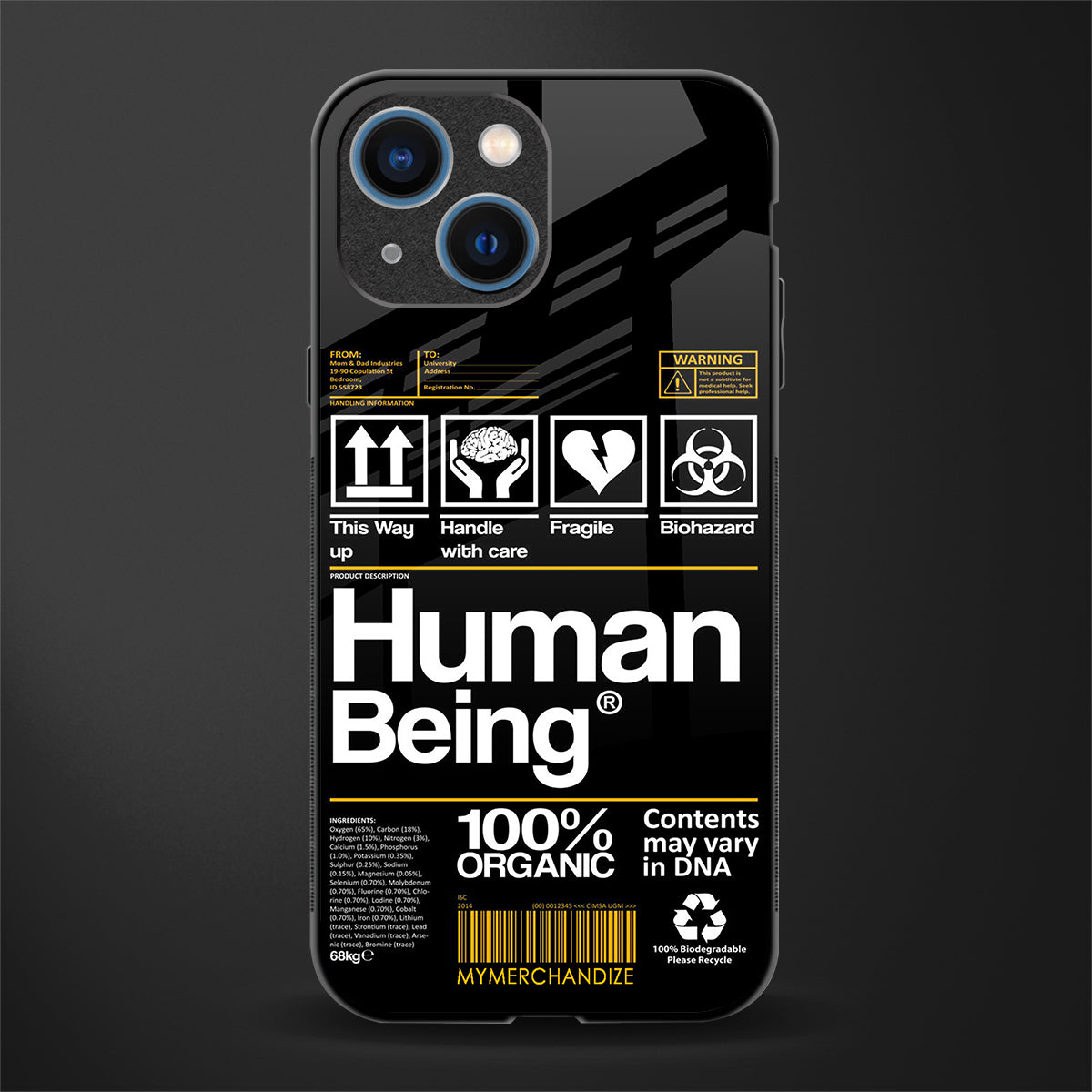 human being label phone cover for iphone 13 mini