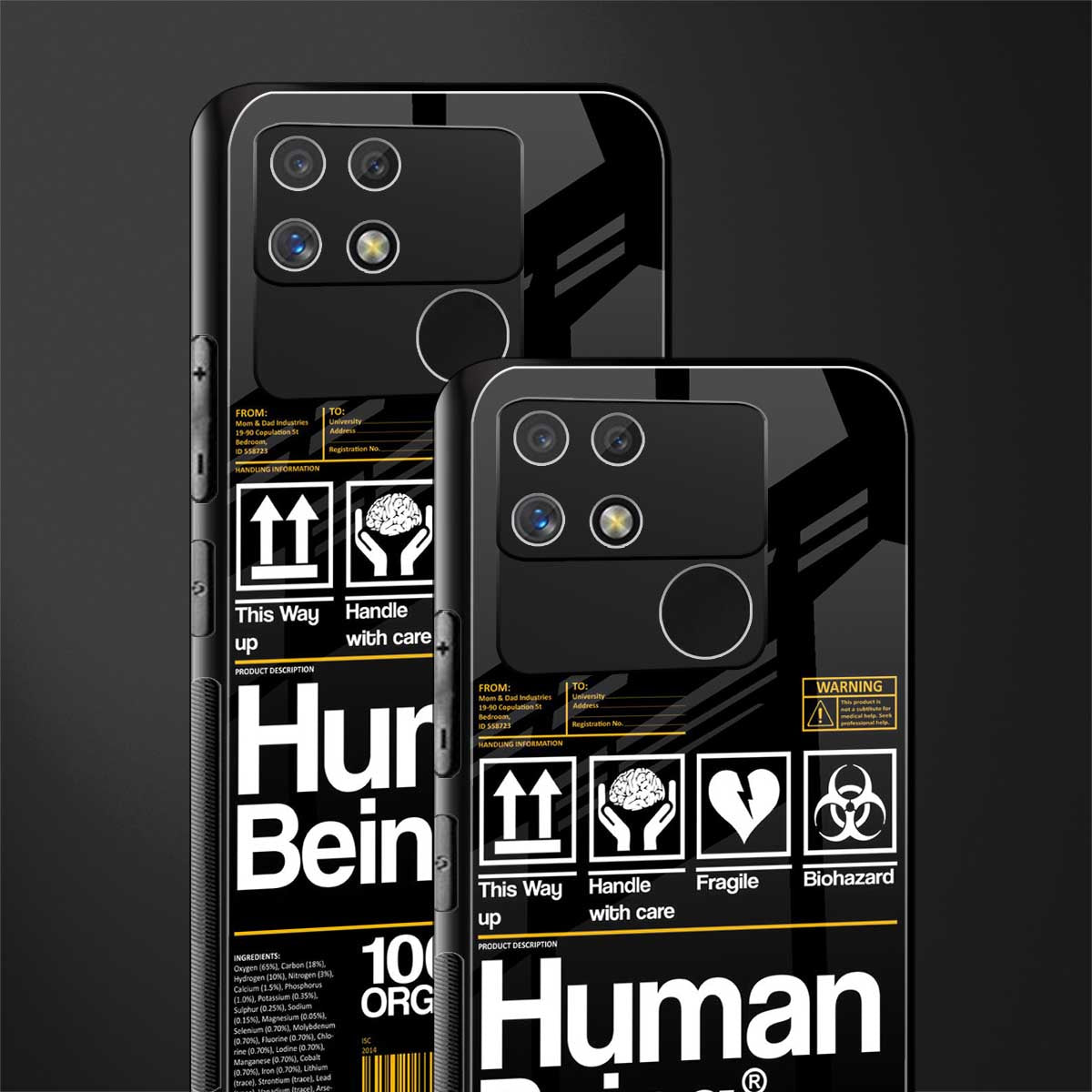 human being label back phone cover | glass case for realme narzo 50a