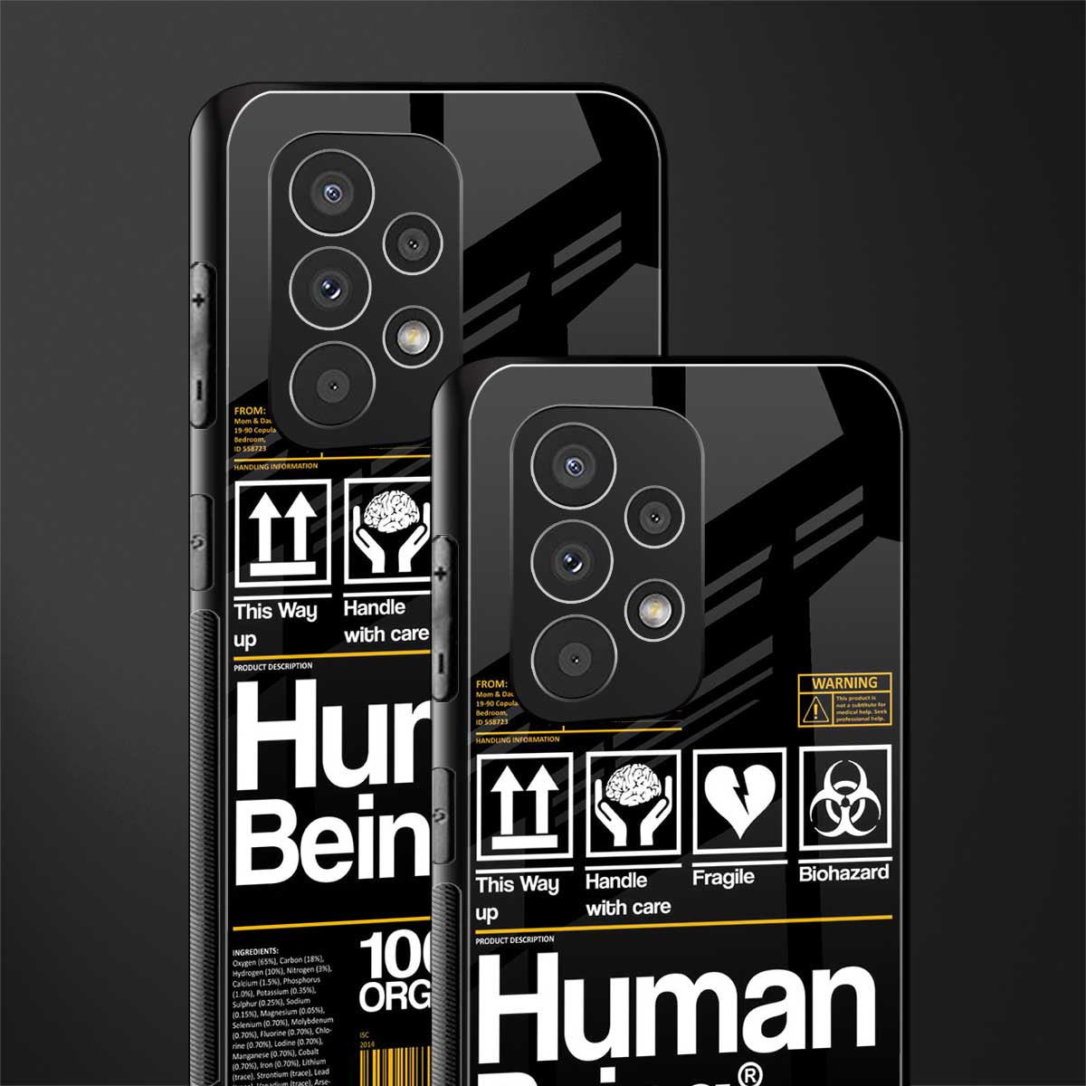 human being label back phone cover | glass case for samsung galaxy a53 5g