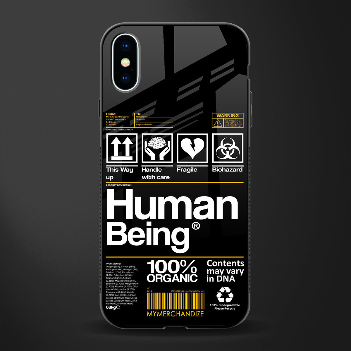 human being label phone cover for iphone xs