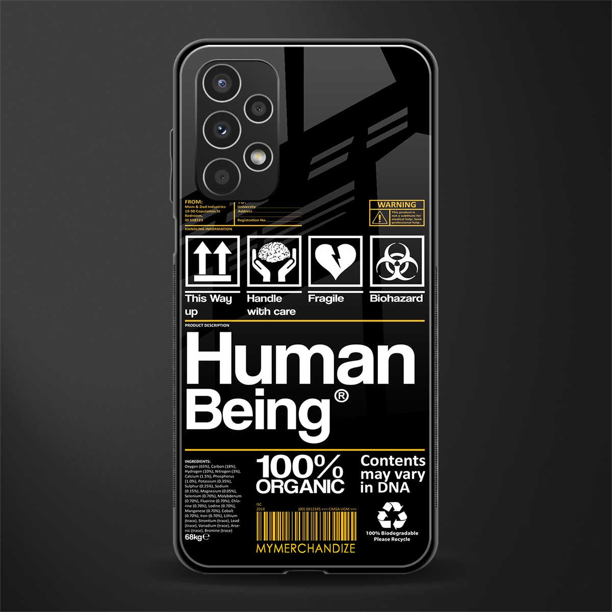 human being label back phone cover | glass case for samsung galaxy a13 4g