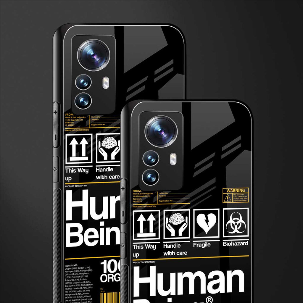 human being label back phone cover | glass case for xiaomi 12 pro