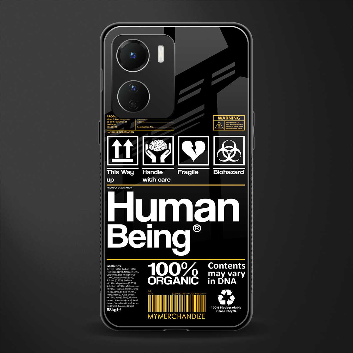 human being label back phone cover | glass case for vivo y16