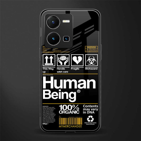 human being label back phone cover | glass case for vivo y35 4g