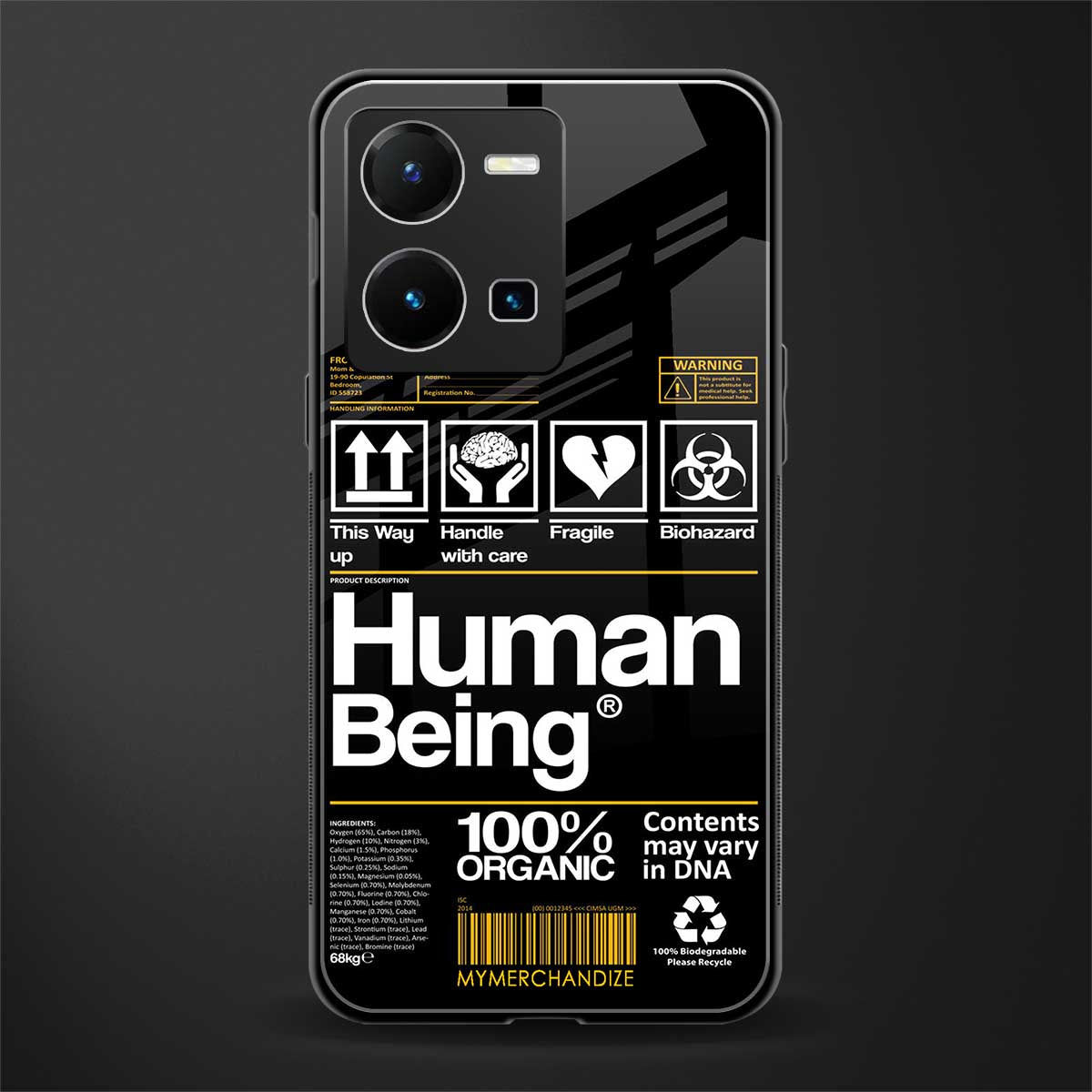 human being label back phone cover | glass case for vivo y35 4g