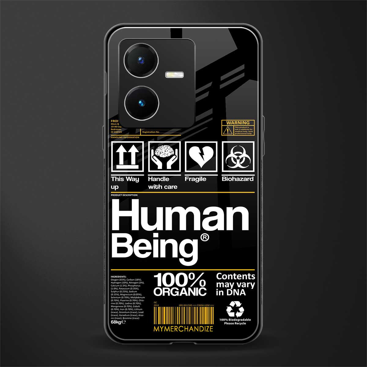 human being label back phone cover | glass case for vivo y22