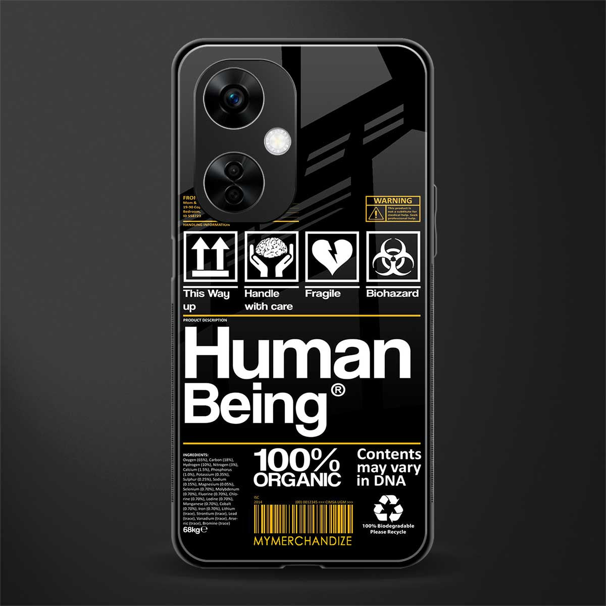 human being label back phone cover | glass case for oneplus nord ce 3 lite