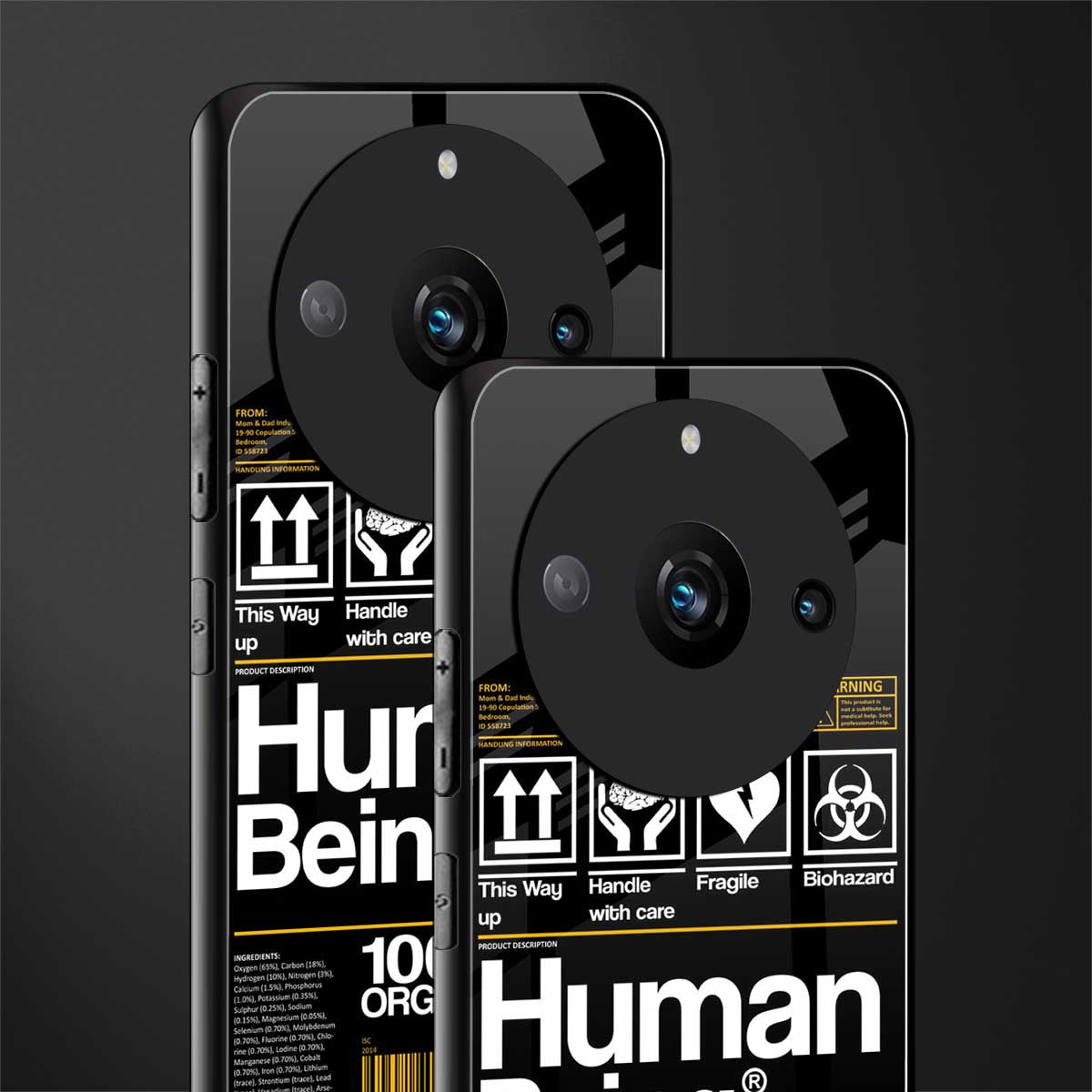 human being label back phone cover | glass case for realme 11 pro 5g