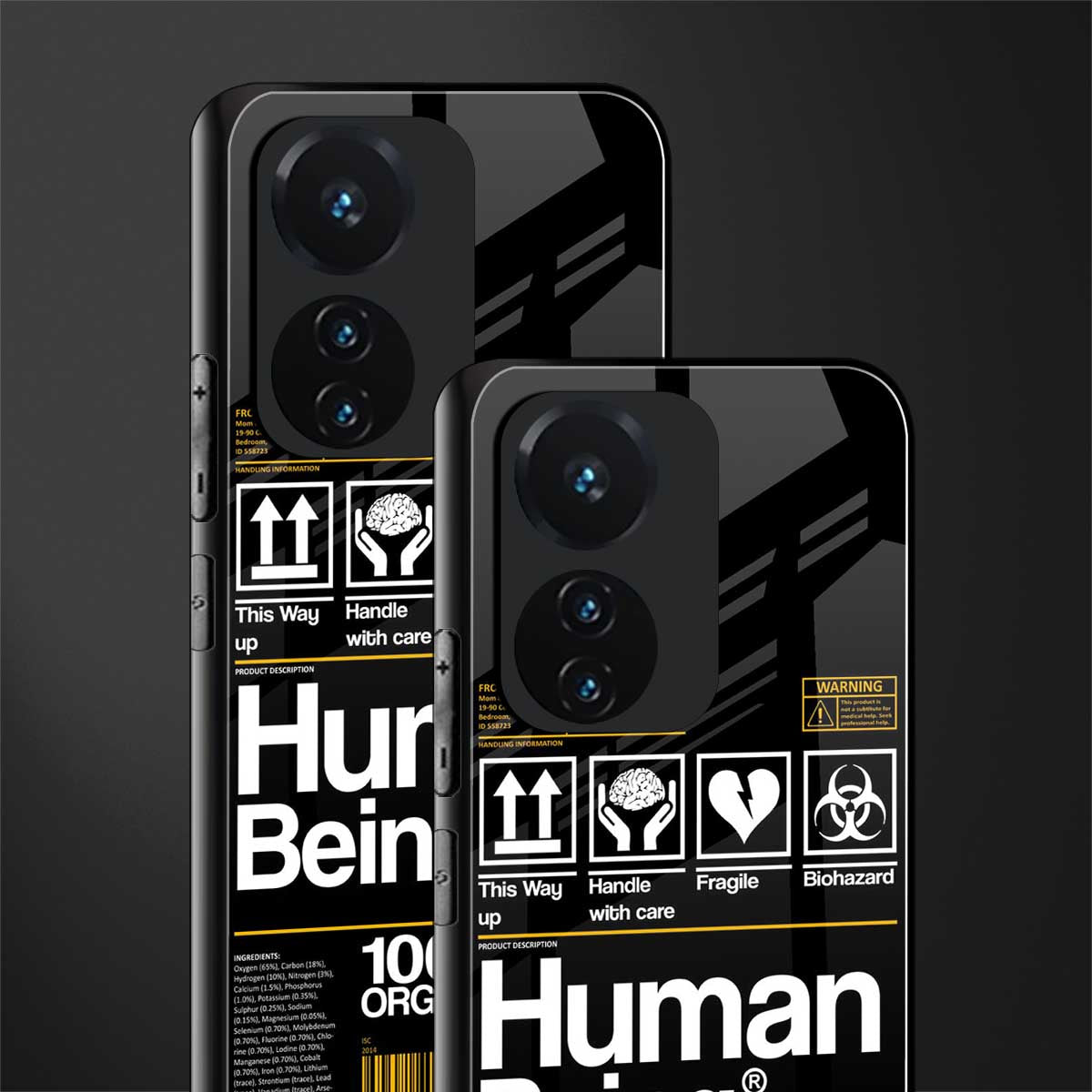 human being label back phone cover | glass case for vivo t1 44w 4g