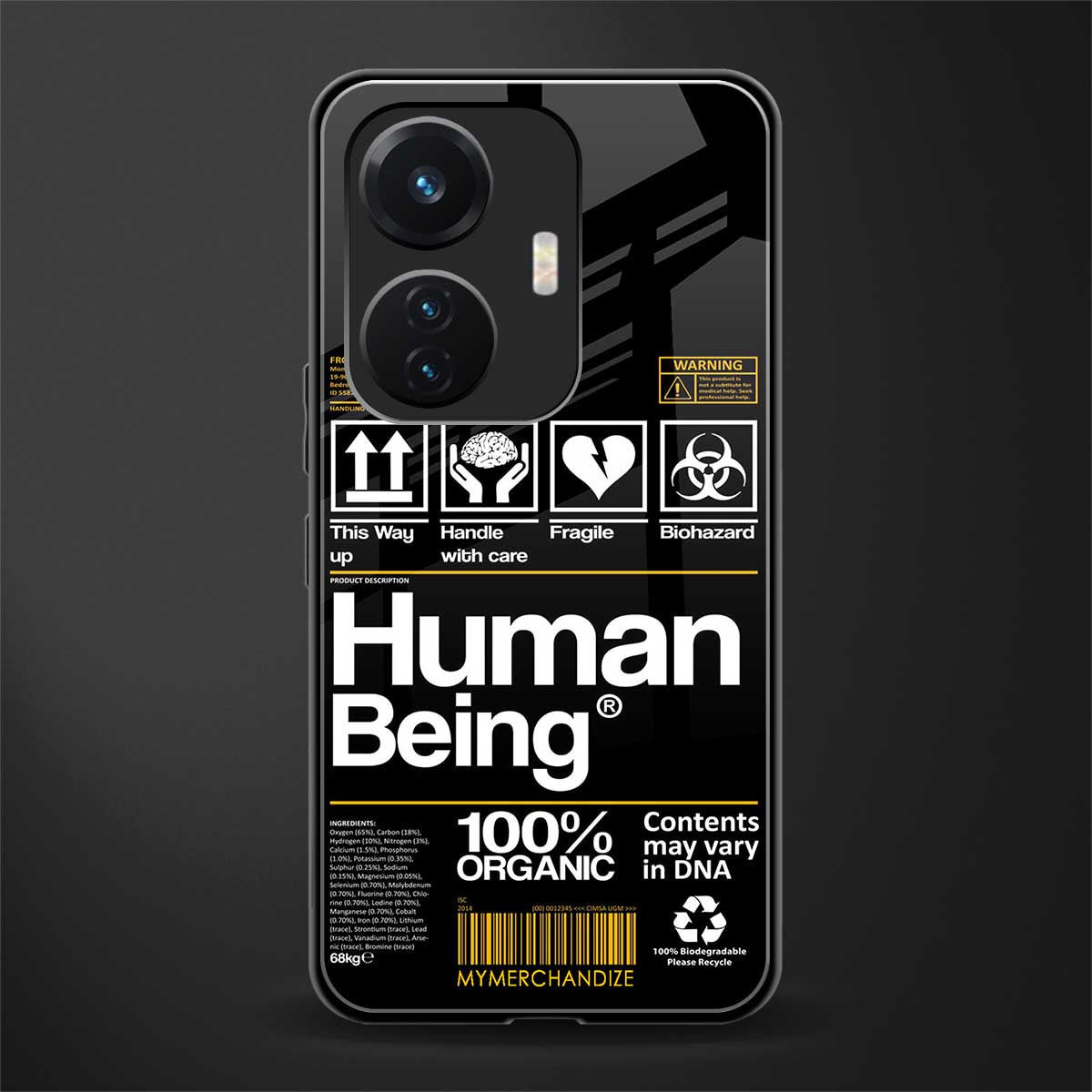 human being label back phone cover | glass case for vivo t1 44w 4g