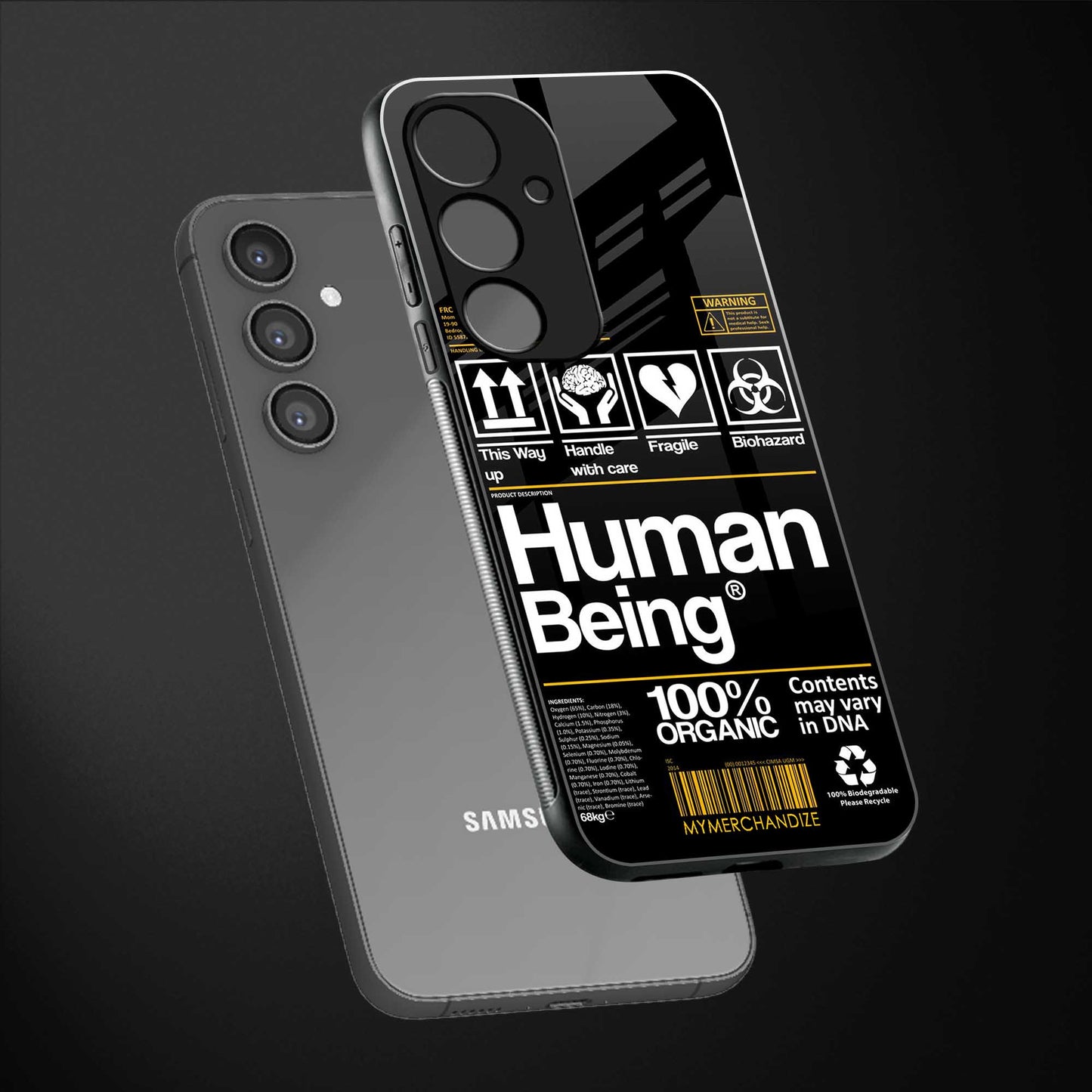 human being label back phone cover | glass case for samsung galaxy s23 fe 5g