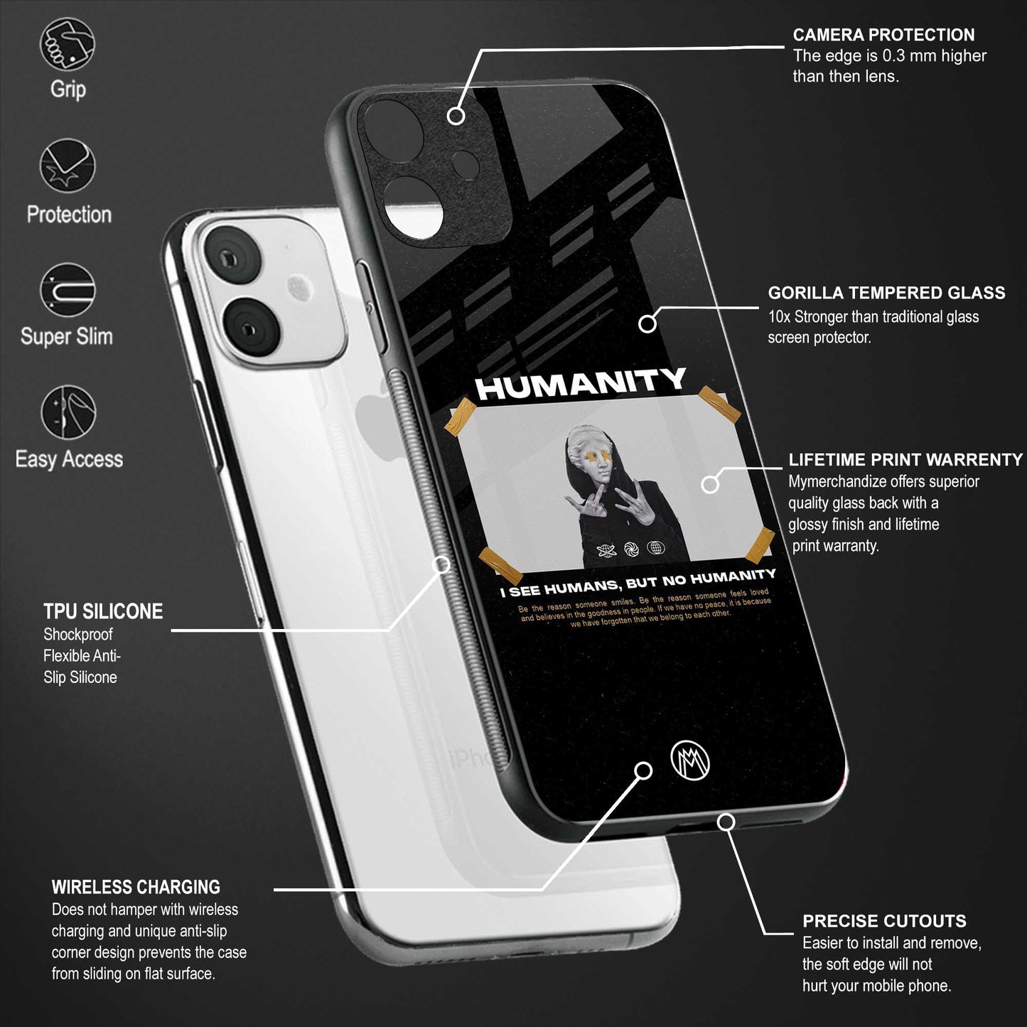 humans but no humanity back phone cover | glass case for vivo y22