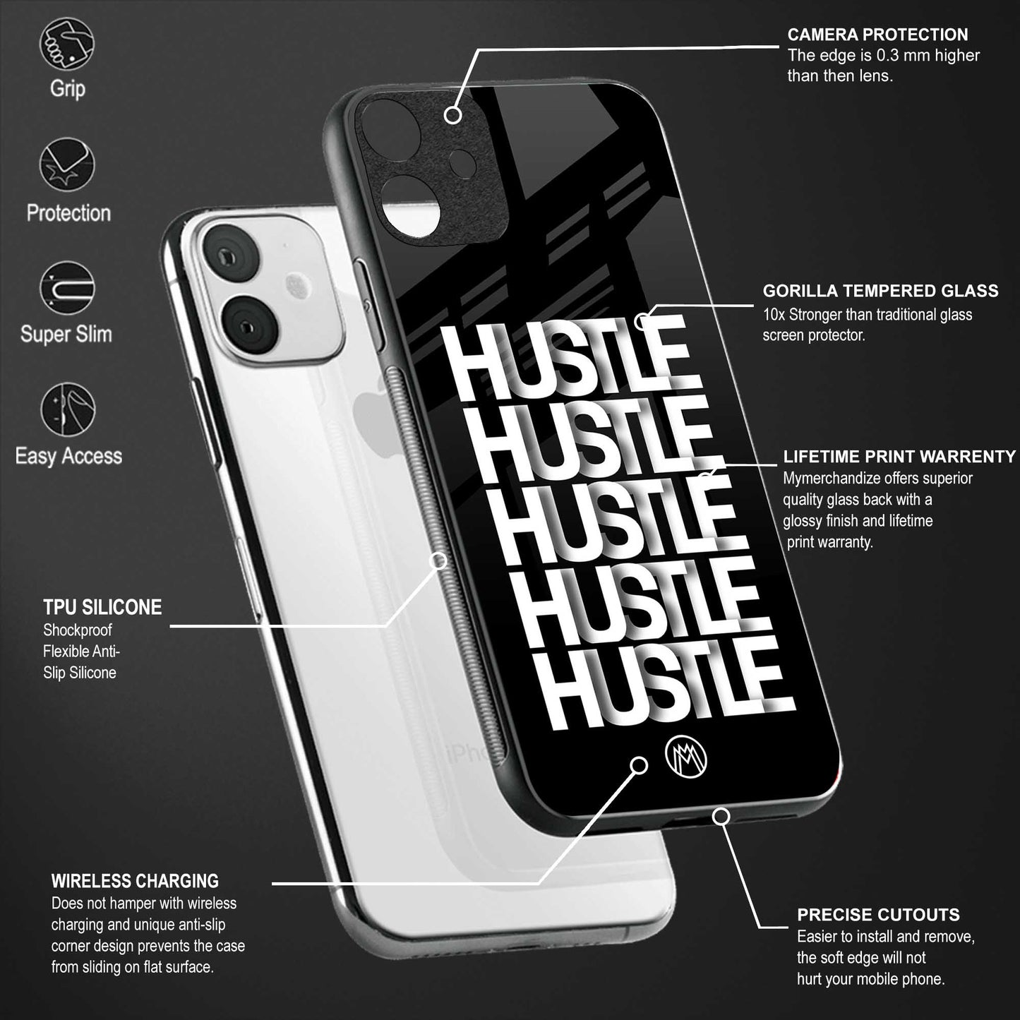 hustle back phone cover | glass case for vivo v25 pro 5g