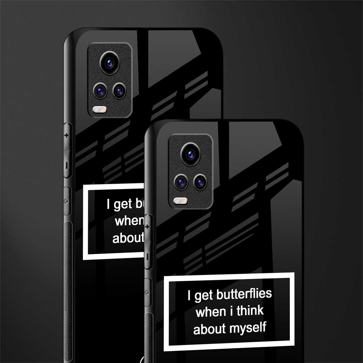 i get butterflies black edition back phone cover | glass case for vivo v21e 4g