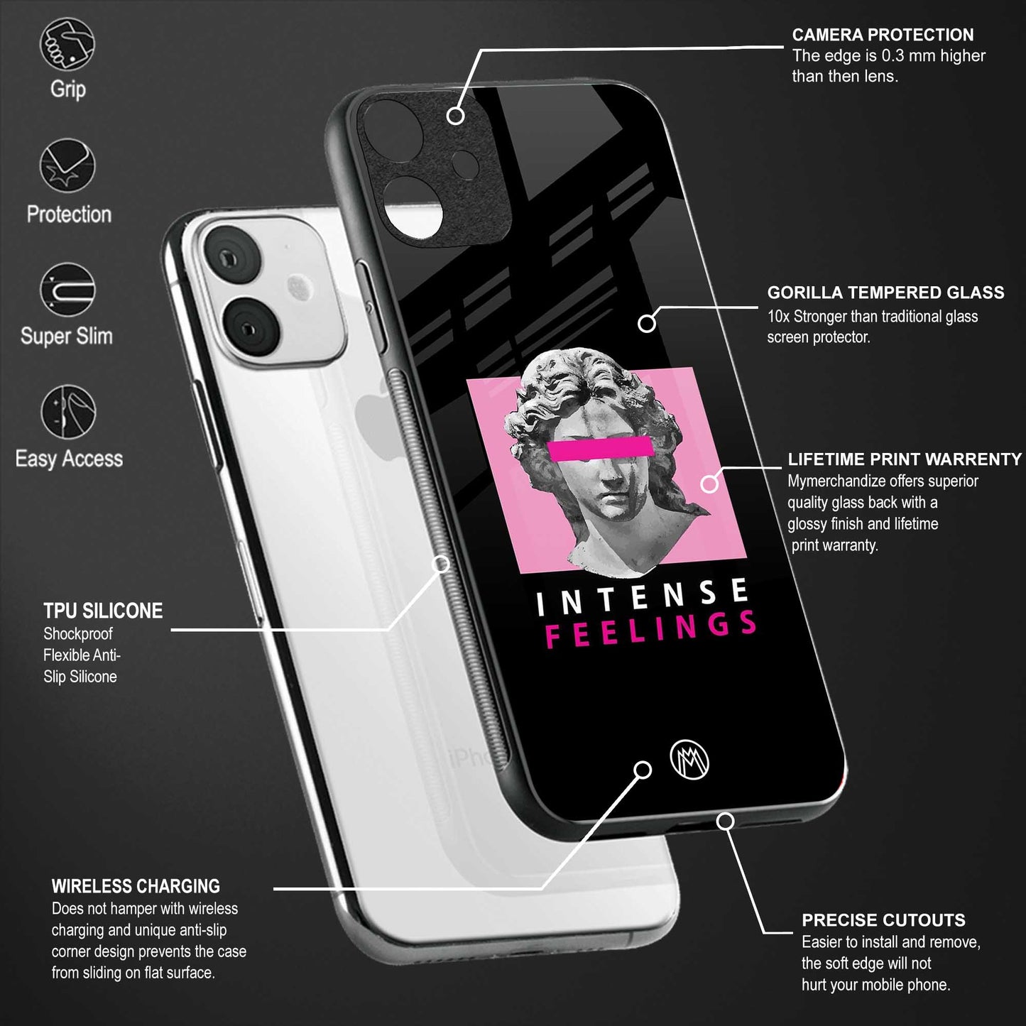 intense feelings back phone cover | glass case for vivo y22