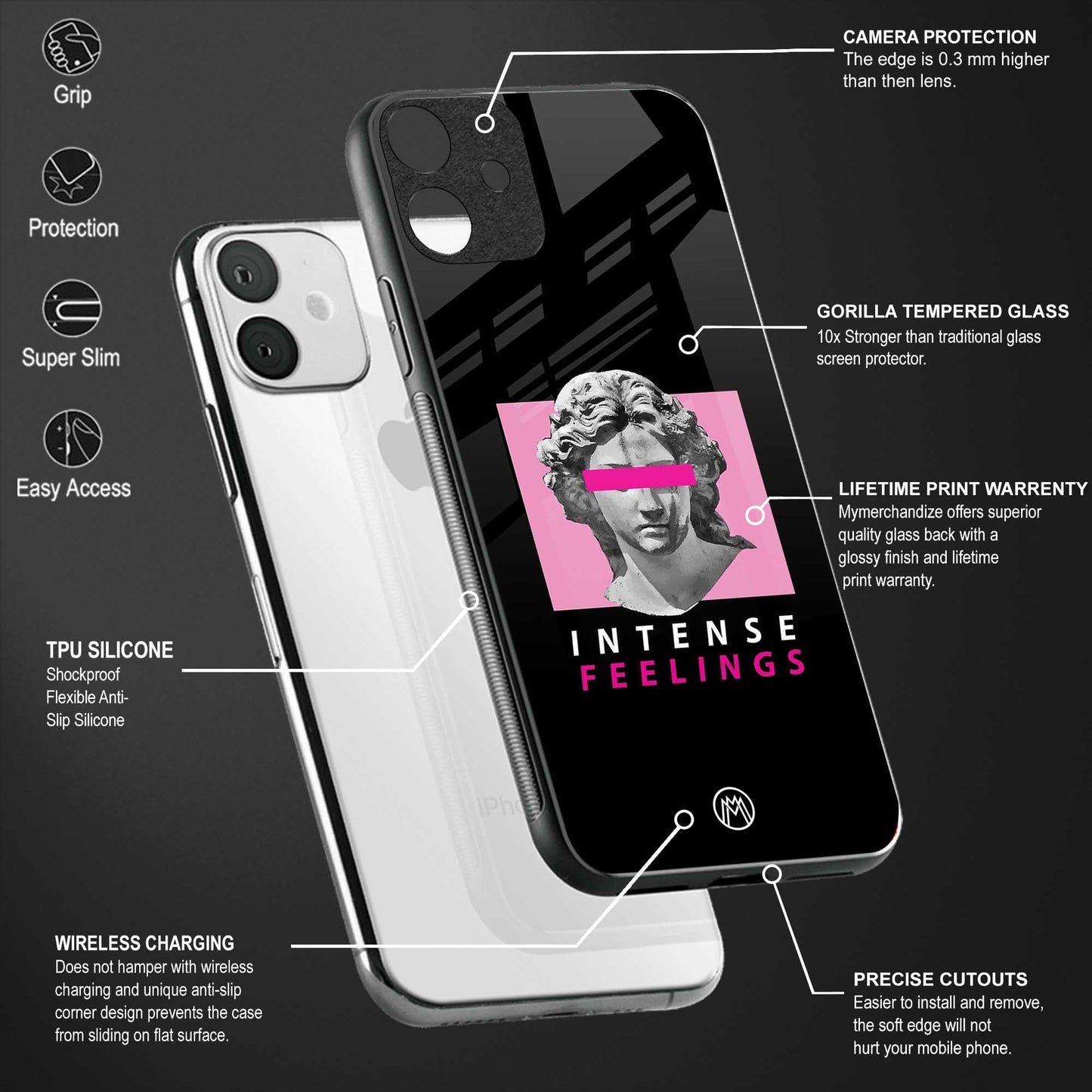 intense feelings back phone cover | glass case for oneplus 11