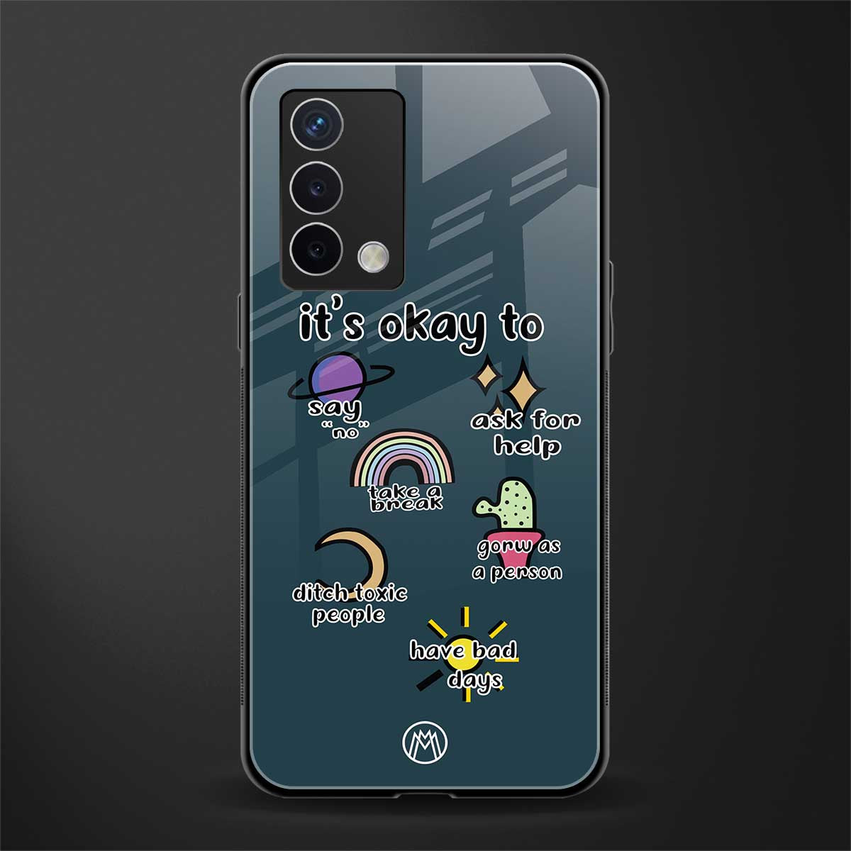 it's okay back phone cover | glass case for oppo a74 4g