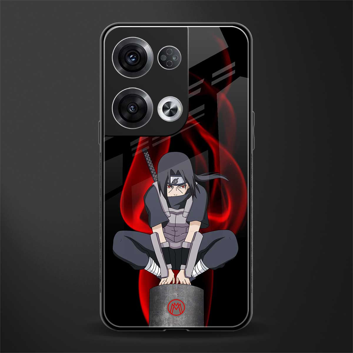 itachi uchiha back phone cover | glass case for oppo reno 8